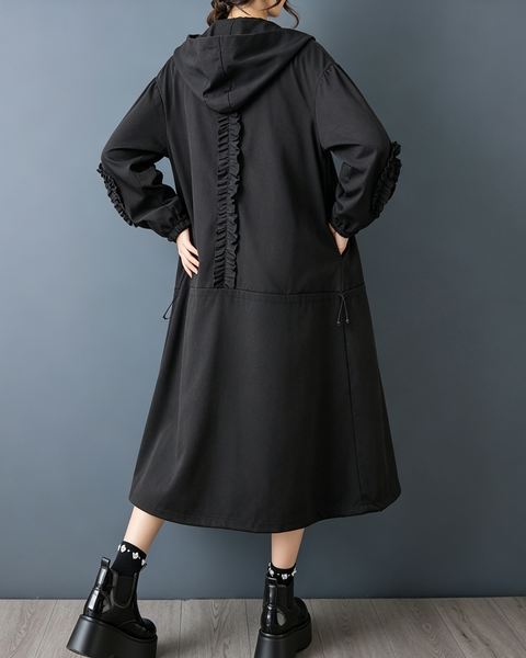 ellazhu Women's Oversized Hooded Ruffle Long Trench Coat Outerwear GX042