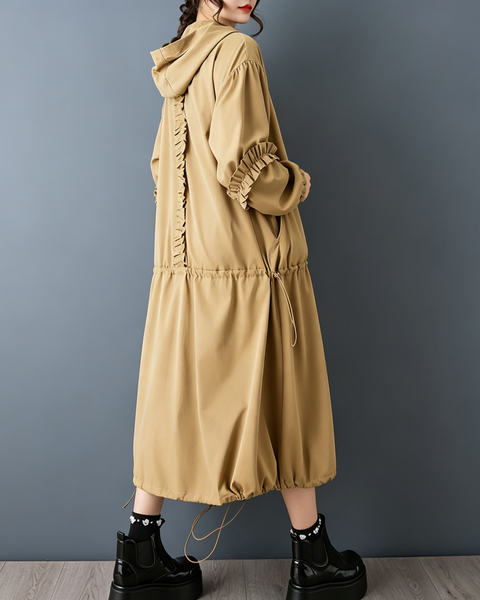 ellazhu Women's Oversized Hooded Ruffle Long Trench Coat Outerwear GX042