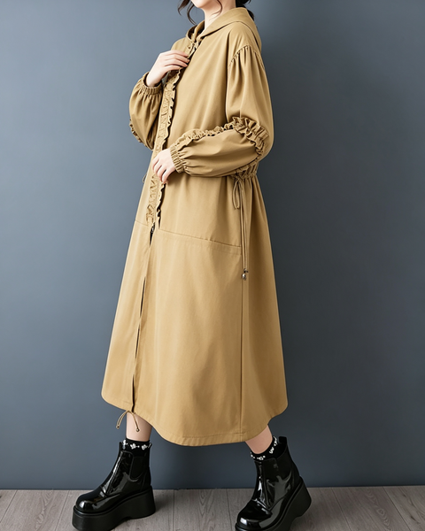ellazhu Women's Oversized Hooded Ruffle Long Trench Coat Outerwear GX042