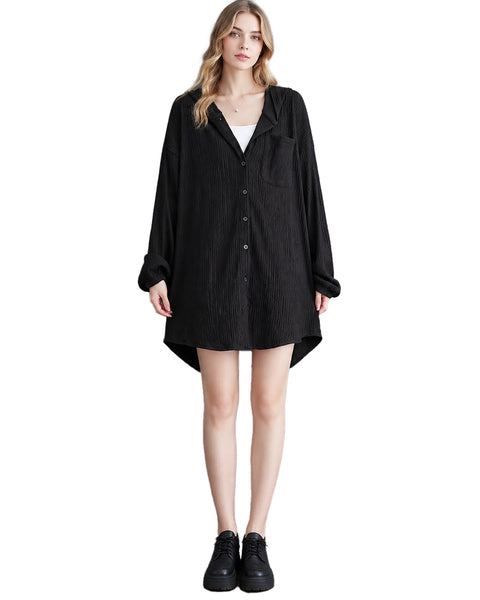 ellazhu Women's Hooded Shirt Button Down Tunic Long Sleeve Oversize GX043