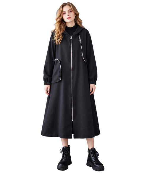 ellazhu Women's Long Hooded Coat Oversized Zip Up Jacket Pockets GX046