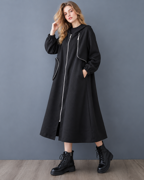 ellazhu Women's Long Hooded Coat Oversized Zip Up Jacket Pockets GX046