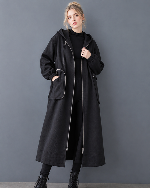 ellazhu Women's Long Hooded Coat Oversized Zip Up Jacket Pockets GX046