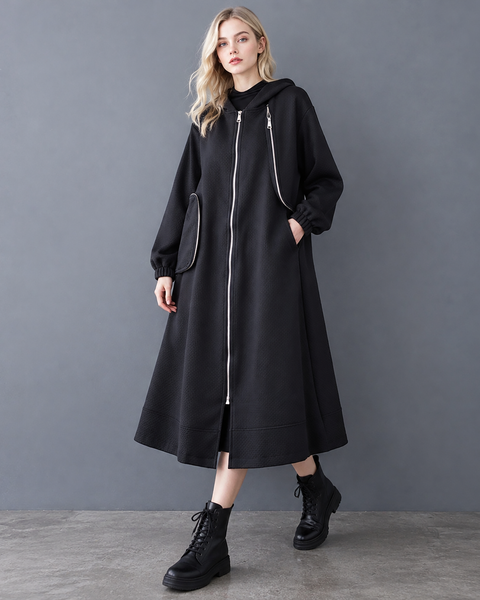 ellazhu Women's Long Hooded Coat Oversized Zip Up Jacket Pockets GX046