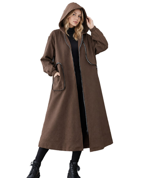 ellazhu Women's Long Hooded Coat Oversized Zip Up Jacket Pockets GX046