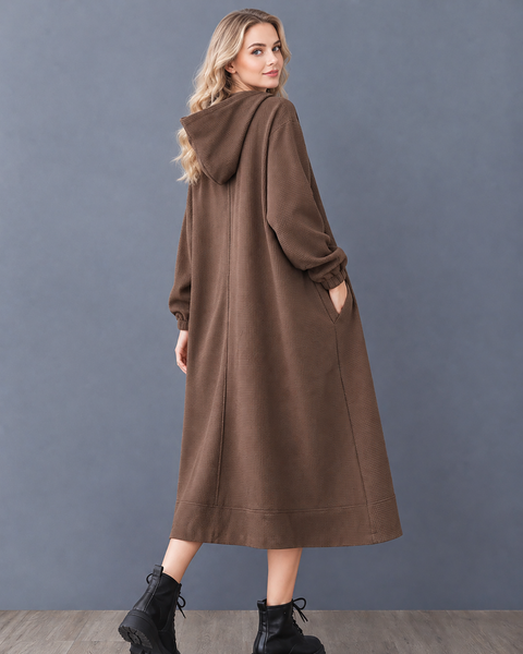ellazhu Women's Long Hooded Coat Oversized Zip Up Jacket Pockets GX046