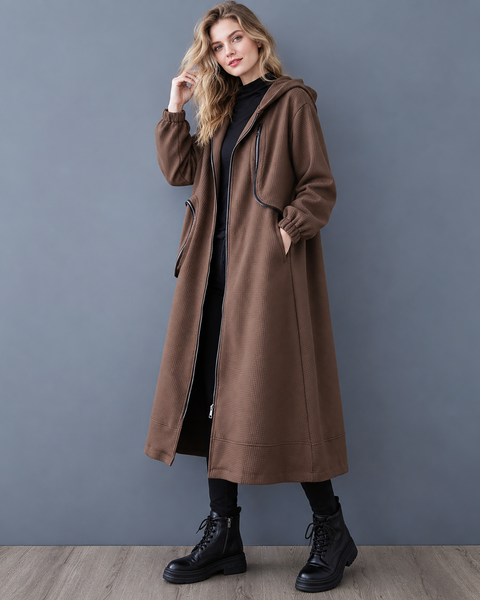 ellazhu Women's Long Hooded Coat Oversized Zip Up Jacket Pockets GX046
