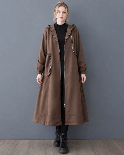 ellazhu Women's Long Hooded Coat Oversized Zip Up Jacket Pockets GX046