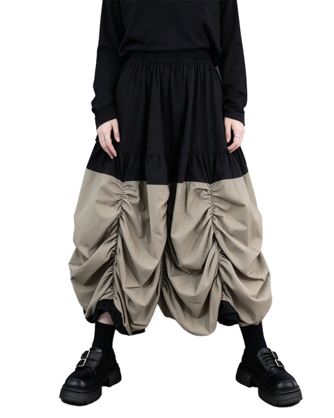 ellazhu Women's Wide Leg Culottes Ruched Color Block Palazzo Pants GX047