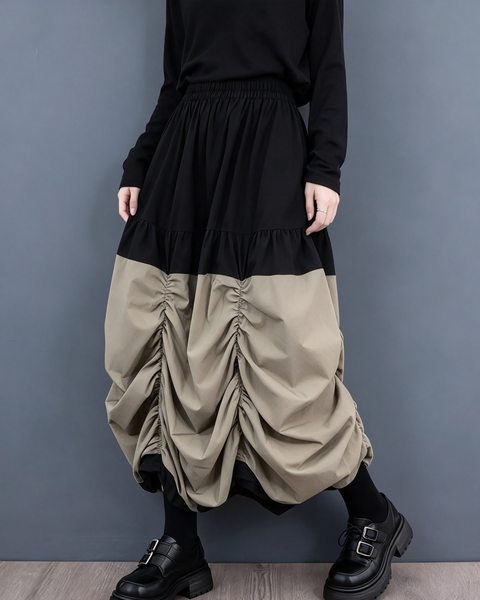 ellazhu Women's Wide Leg Culottes Ruched Color Block Palazzo Pants GX047