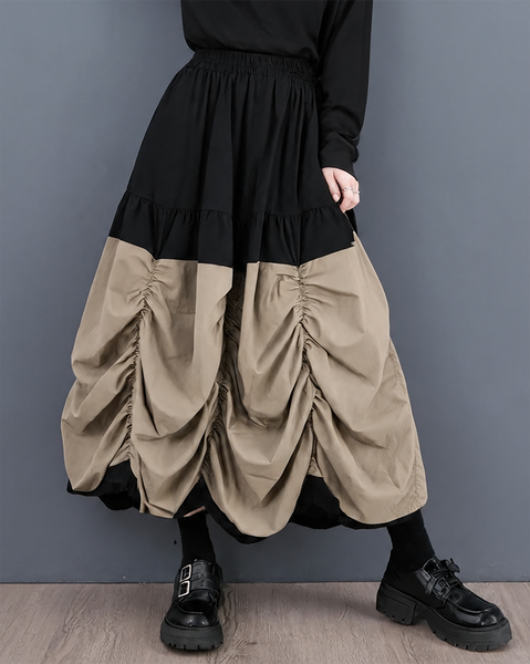 ellazhu Women's Wide Leg Culottes Ruched Color Block Palazzo Pants GX047