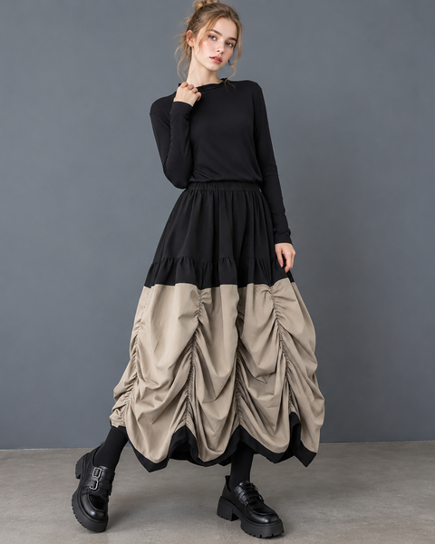 ellazhu Women's Wide Leg Culottes Ruched Color Block Palazzo Pants GX047