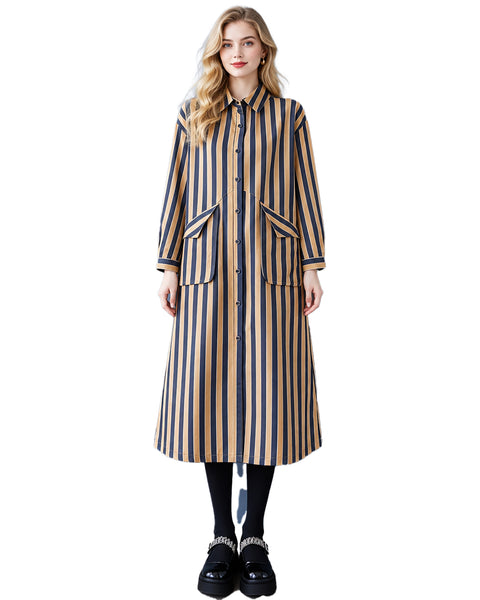 ellazhu Women's Striped Shirt Dress Oversized Button Down Midi Fit GX048