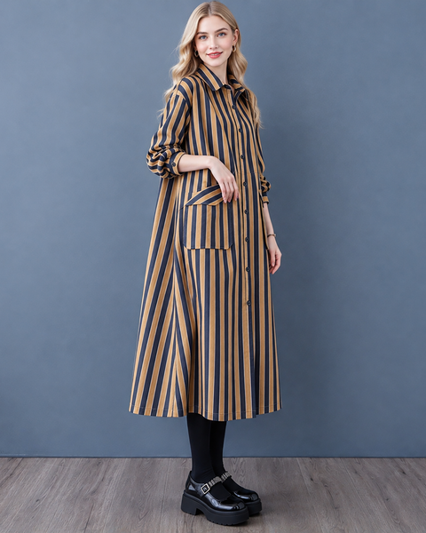 ellazhu Women's Striped Shirt Dress Oversized Button Down Midi Fit GX048