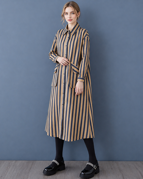 ellazhu Women's Striped Shirt Dress Oversized Button Down Midi Fit GX048