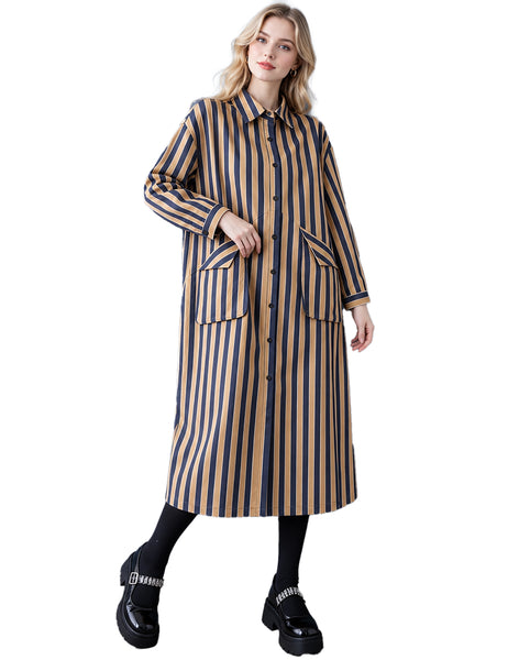 ellazhu Women's Striped Shirt Dress Oversized Button Down Midi Fit GX048