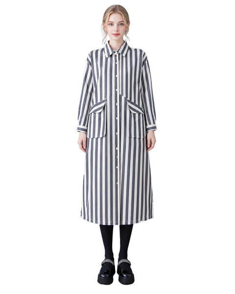 ellazhu Women's Striped Shirt Dress Oversized Button Down Midi Fit GX048