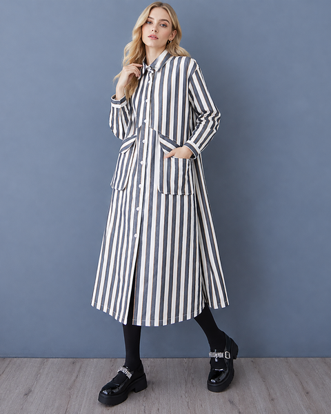 ellazhu Women's Striped Shirt Dress Oversized Button Down Midi Fit GX048