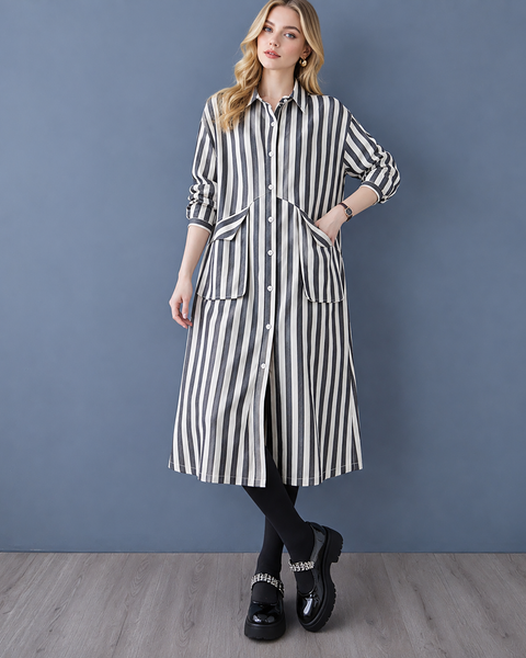 ellazhu Women's Striped Shirt Dress Oversized Button Down Midi Fit GX048