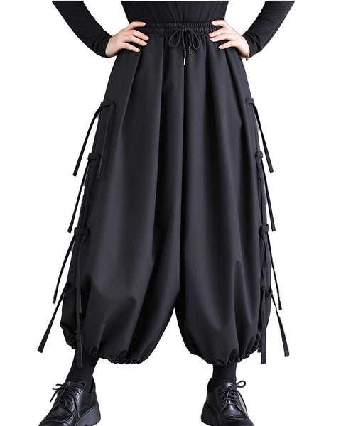 ellazhu Women's Oversized Harem Cargo Pants Elastic Waist Wide Leg GX049