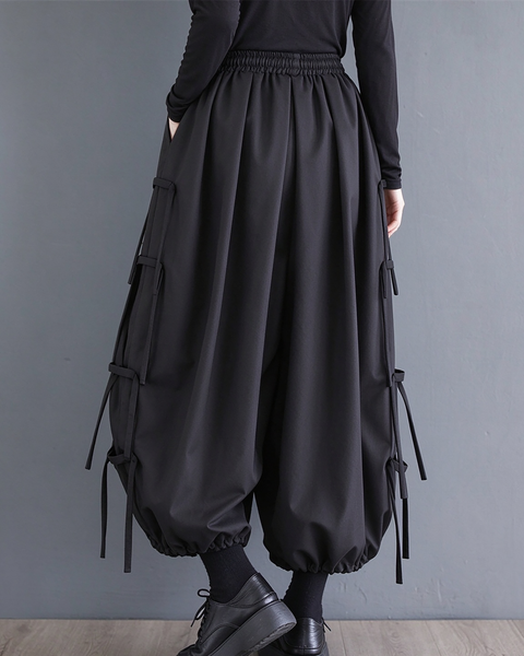 ellazhu Women's Oversized Harem Cargo Pants Elastic Waist Wide Leg GX049