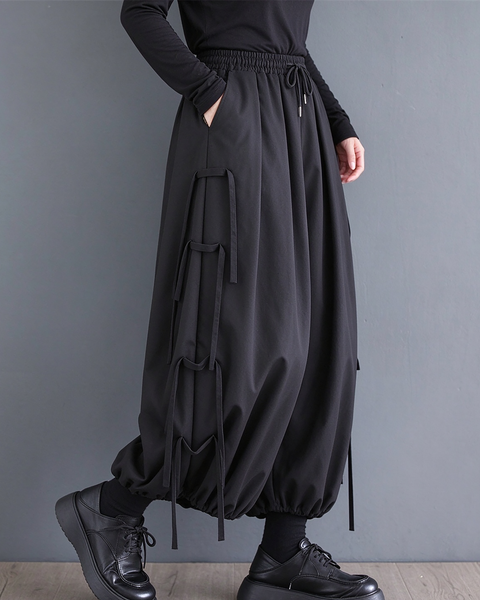 ellazhu Women's Oversized Harem Cargo Pants Elastic Waist Wide Leg GX049
