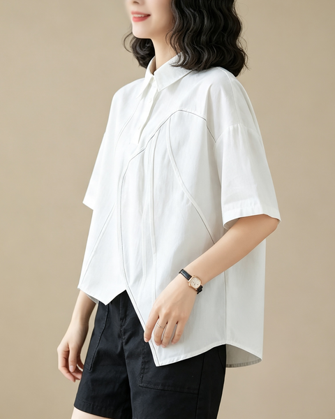 ellazhu Women's Oversized Button Shirt Short Sleeve Blouse Loose GX05 Black
