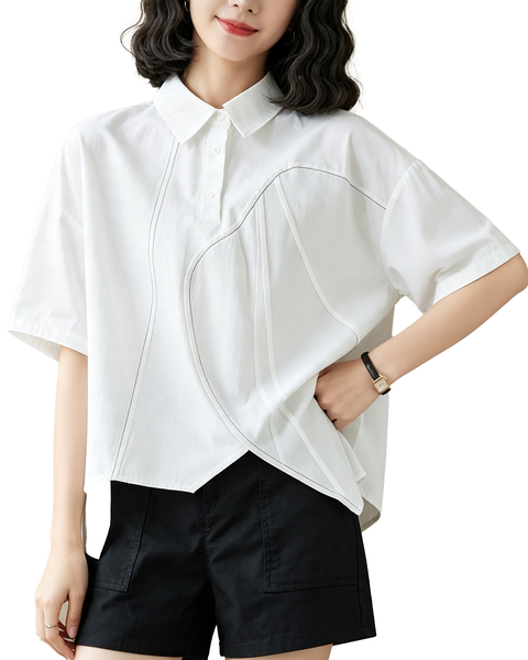 ellazhu Women's Oversized Button Shirt Short Sleeve Blouse Loose GX05 Black