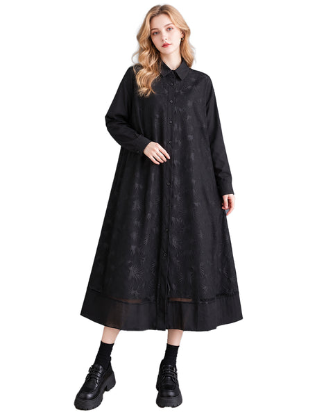 ellazhu Women's Oversized Lace Button Down A Line Maxi Shirt Dress GX050