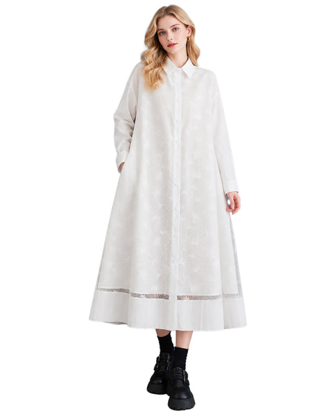ellazhu Women's Oversized Lace Button Down A Line Maxi Shirt Dress GX050