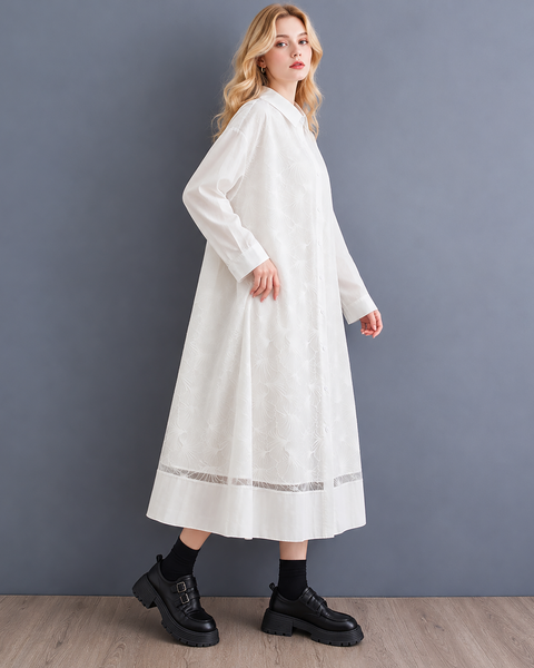 ellazhu Women's Oversized Lace Button Down A Line Maxi Shirt Dress GX050