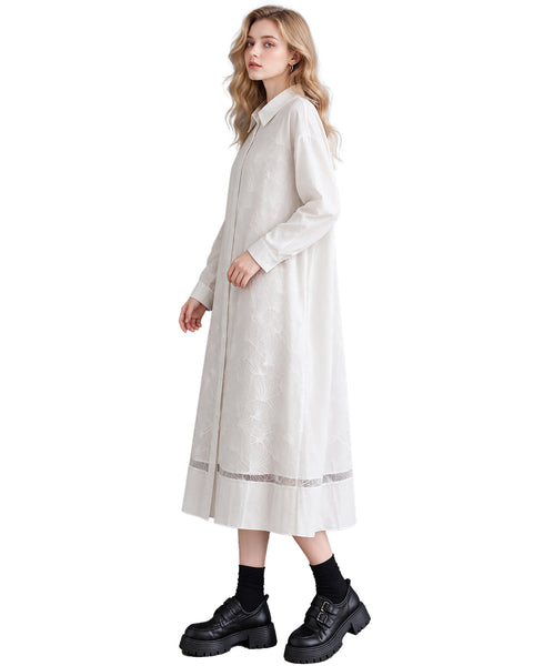 ellazhu Women's Oversized Lace Button Down A Line Maxi Shirt Dress GX050