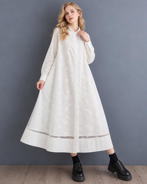 ellazhu Women's Oversized Lace Button Down A Line Maxi Shirt Dress GX050