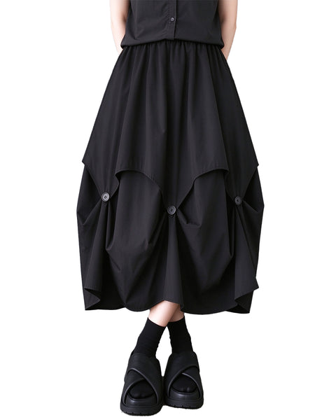 ellazhu Women's Asymmetric Button Draped Maxi Skirt with Pockets GX051