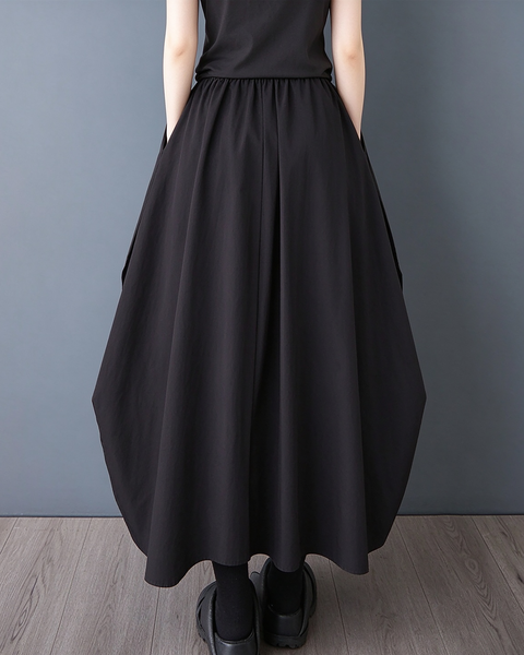 ellazhu Women's Asymmetric Button Draped Maxi Skirt with Pockets GX051