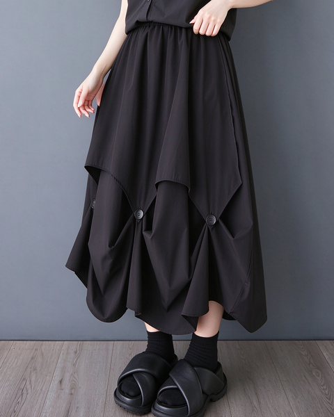 ellazhu Women's Asymmetric Button Draped Maxi Skirt with Pockets GX051