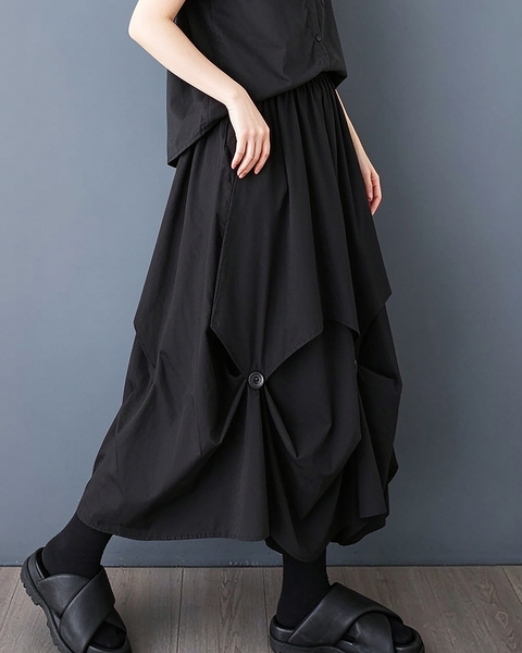 ellazhu Women's Asymmetric Button Draped Maxi Skirt with Pockets GX051