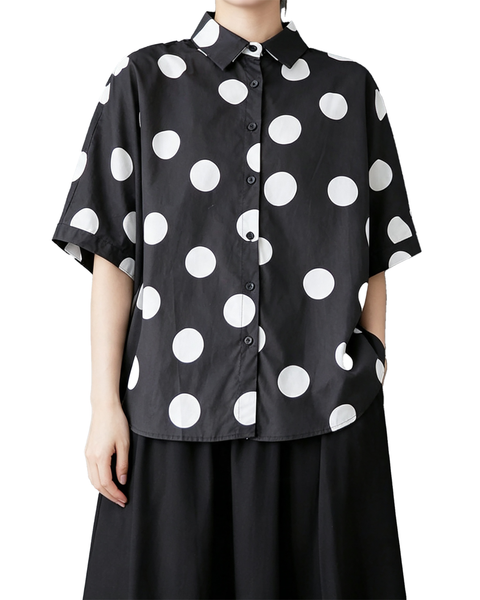 ellazhu Women's Polka Dot Batwing Sleeves Button Down Shirt Blouses GX06 Black