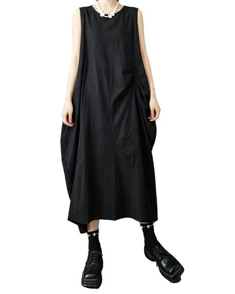 ellazhu Women's Sleeveless Maxi Dress Ruched Cocoon Loose Oversized GX07 Black