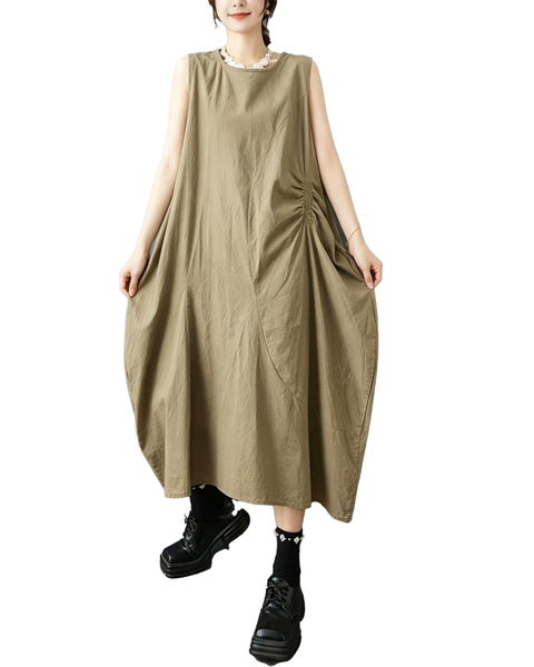 ellazhu Women's Sleeveless Maxi Dress Ruched Cocoon Loose Oversized GX07 Black