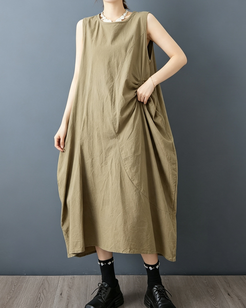 ellazhu Women's Sleeveless Maxi Dress Ruched Cocoon Loose Oversized GX07 Black
