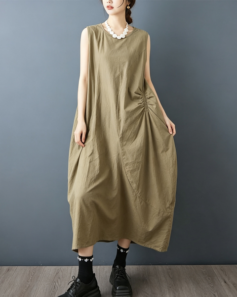 ellazhu Women's Sleeveless Maxi Dress Ruched Cocoon Loose Oversized GX07 Black