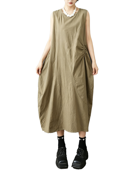 ellazhu Women's Sleeveless Maxi Dress Ruched Cocoon Loose Oversized GX07 Black