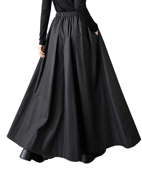 ellazhu Women's Elastic Waist A Line Maxi Skirt with Pockets Casual GX010 Black