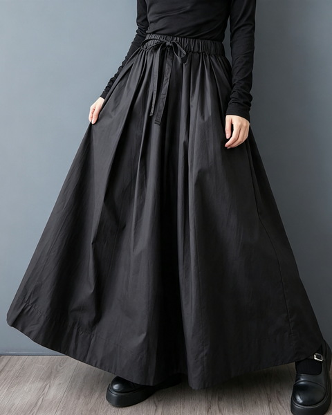 ellazhu Women's Elastic Waist A Line Maxi Skirt with Pockets Casual GX010 Black
