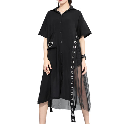 ellazhu Women's Black Short Sleeve Casual Mesh Tunic T-Shirt Dress GY2271