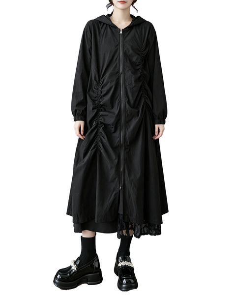 ellazhu Women's Oversized Hooded Ruched Long Trench Duster Jacket GZ1000
