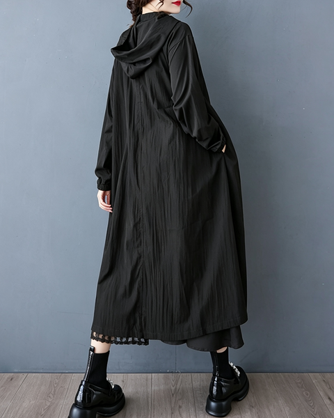 ellazhu Women's Oversized Hooded Ruched Long Trench Duster Jacket GZ1000