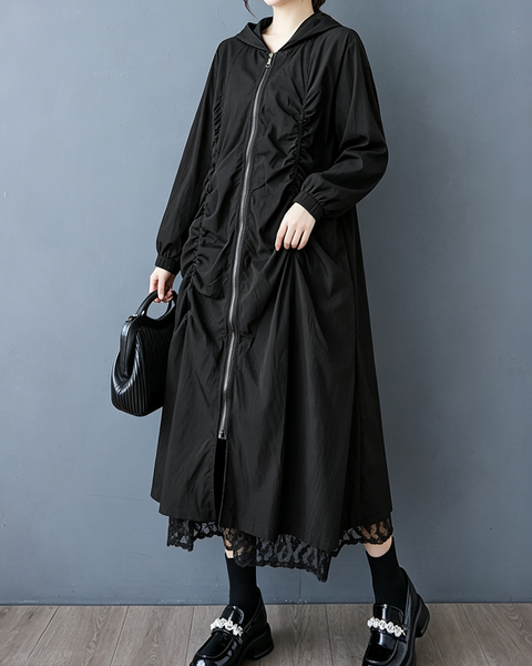 ellazhu Women's Oversized Hooded Ruched Long Trench Duster Jacket GZ1000