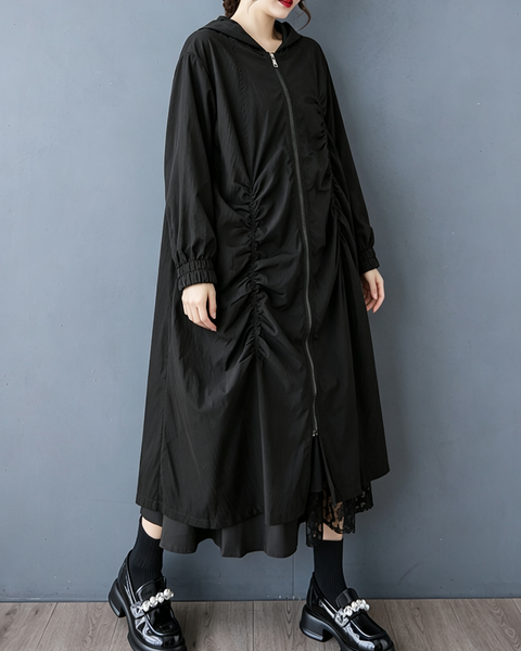 ellazhu Women's Oversized Hooded Ruched Long Trench Duster Jacket GZ1000